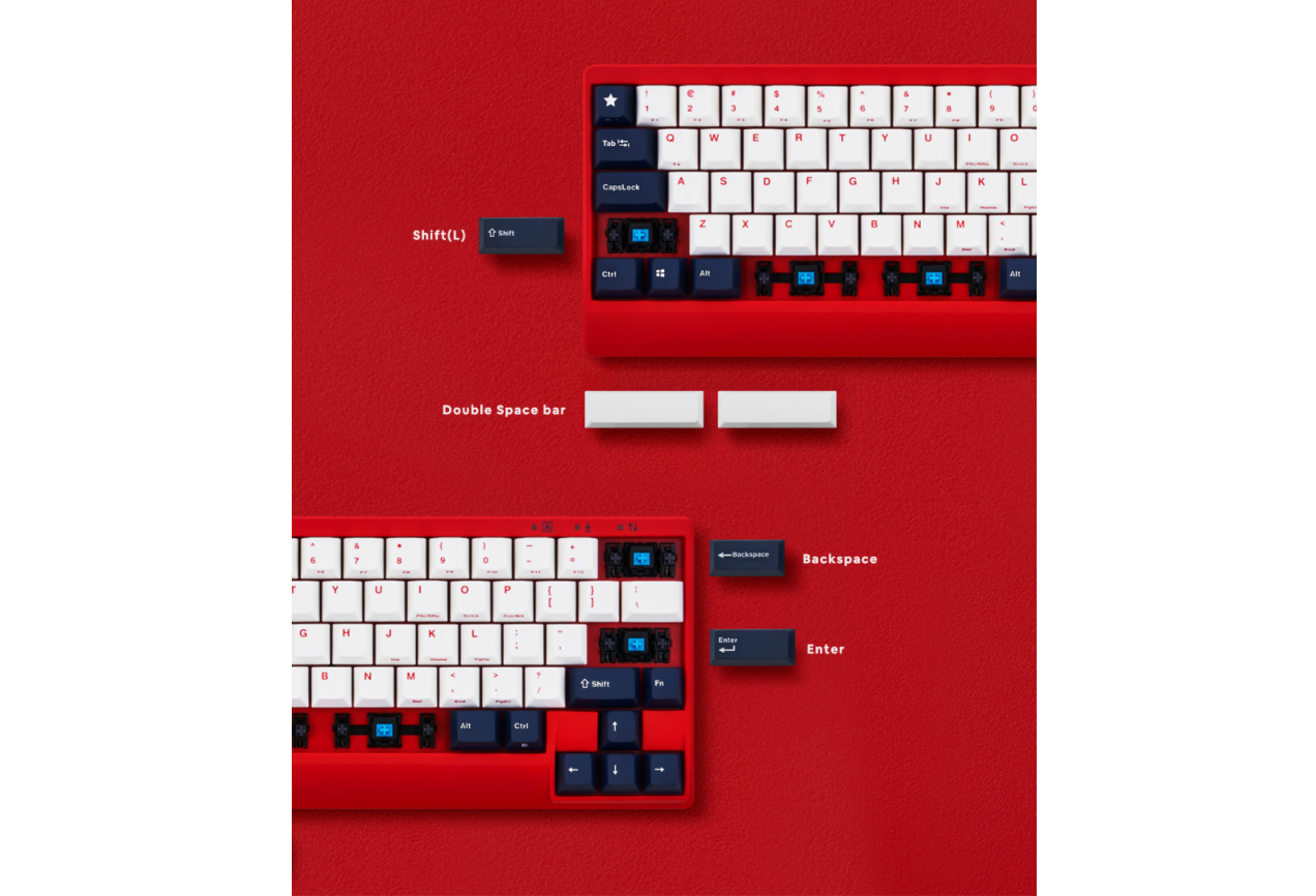 Bàn phím cơ Leopold FC650MPD Blue Star (USB/PBT Doubleshot/White Navy/Red case/Brown sw) sử dụng Stab Cherry cho các phím dài